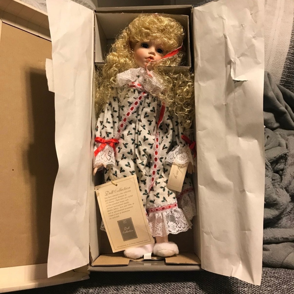JC Penney Doll Collection, Amy, with Christmas pajamas and slippers on